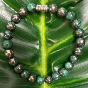 rare green pyrite 7mm handmade beaded bracelet
